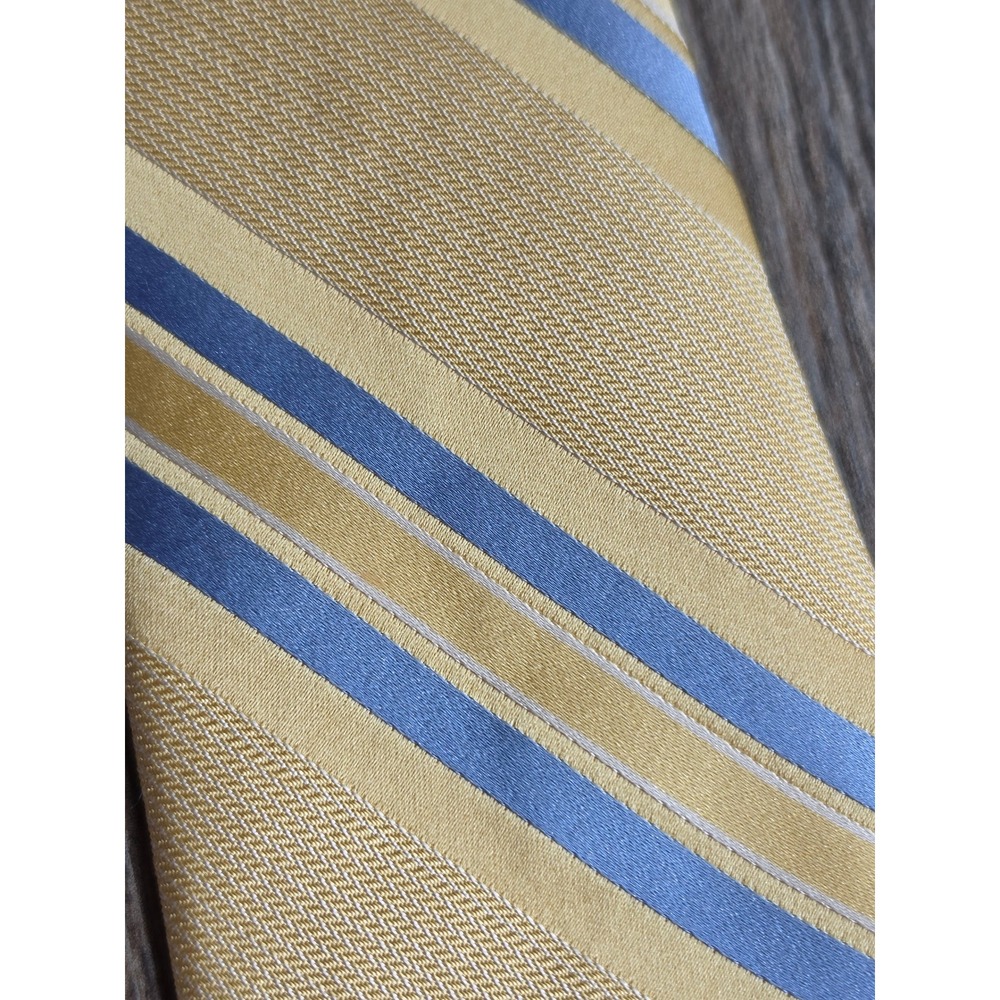 Valentino Mens Silk Tie Yellow Gold Blue Diagonal Stripe Made in Italy Designer - Picture 4 of 4